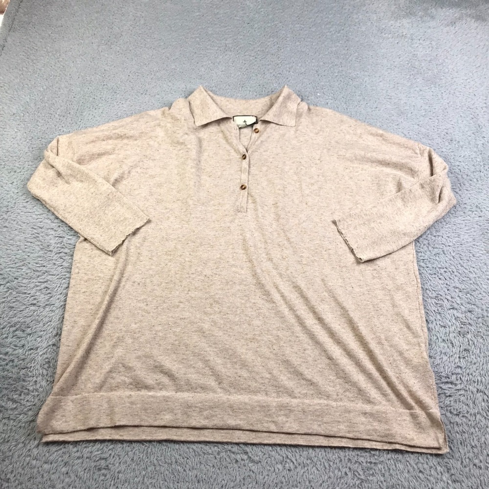 Tuckernuck Clayton Long Sleeve Knit Polo Womens XL/XXL Tan Sweater Shirt